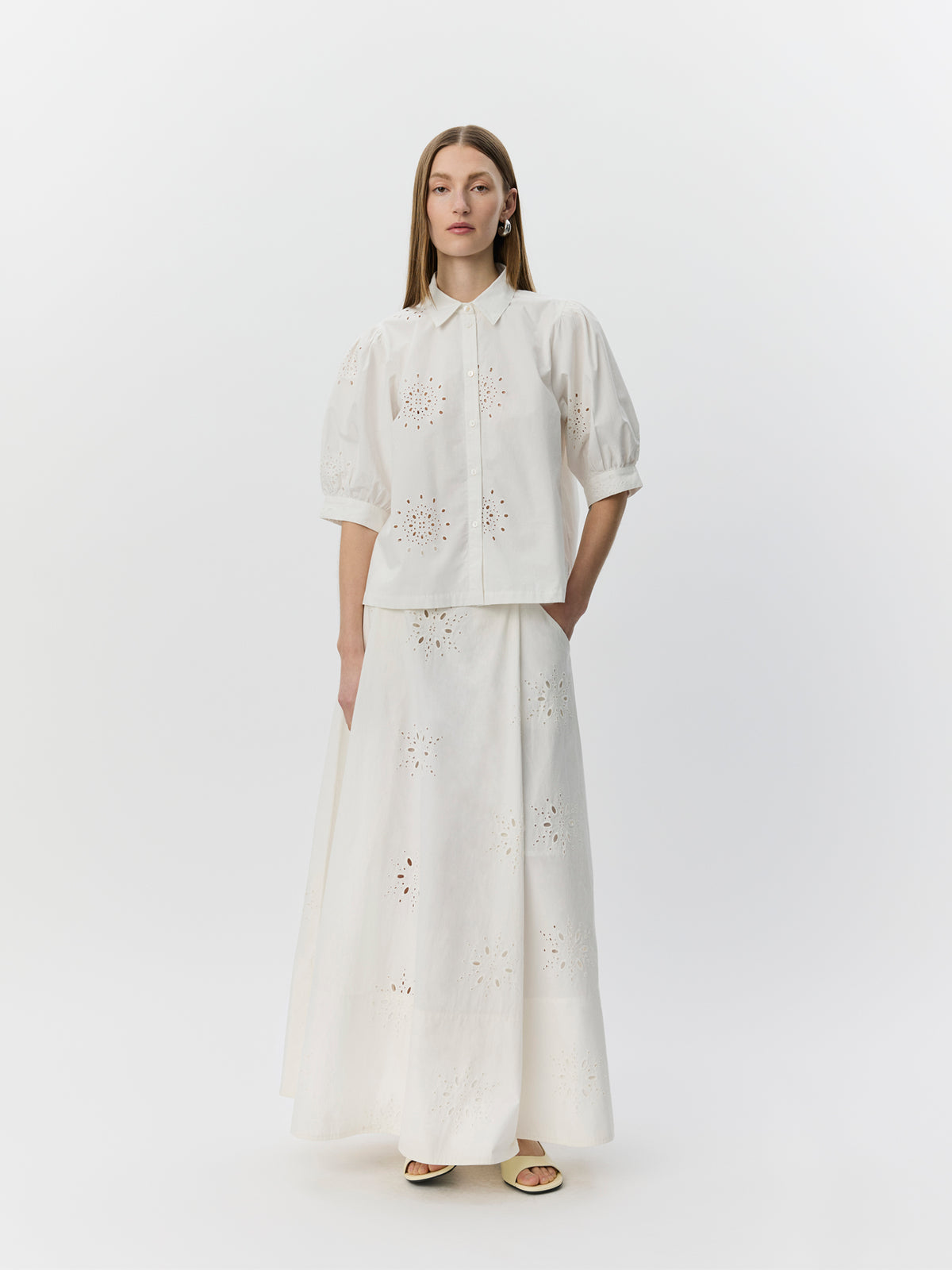 Sofie Schnoor WOMEN NOORSW BRODERET ANGLAISE MAXI NEDERDEL Nederdel 0124 Snow white